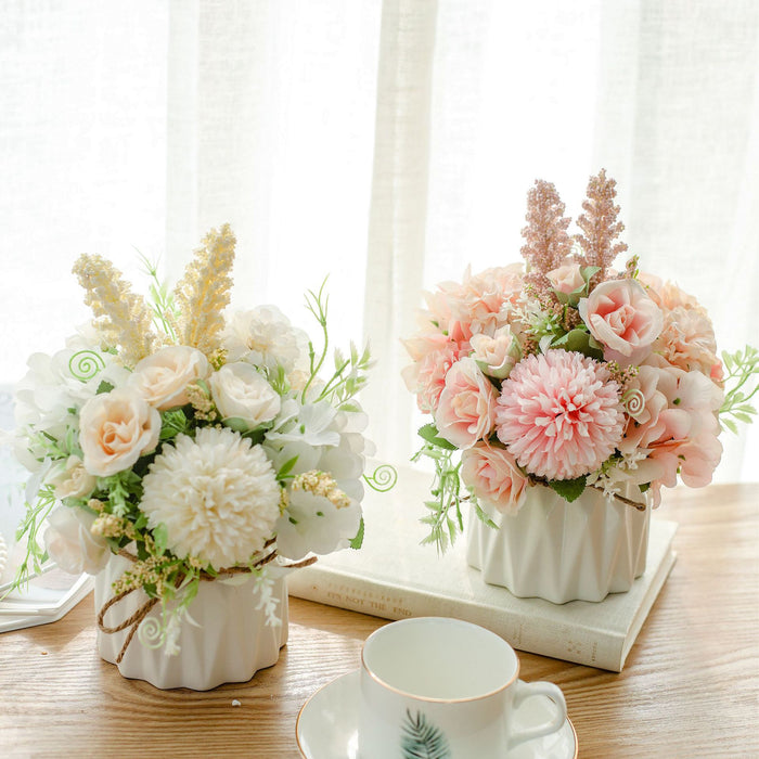 Bulk 7" Artificial Flowers in Vase Silk Peony Hydrangea Chrysanthemum Ball Flowers Arrangement Wholesale