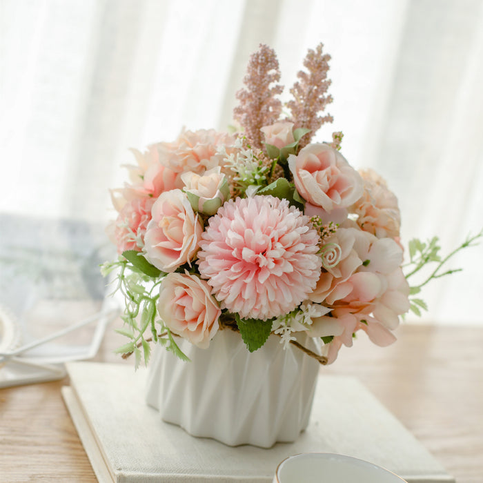 Bulk 7" Artificial Flowers in Vase Silk Peony Hydrangea Chrysanthemum Ball Flowers Arrangement Wholesale