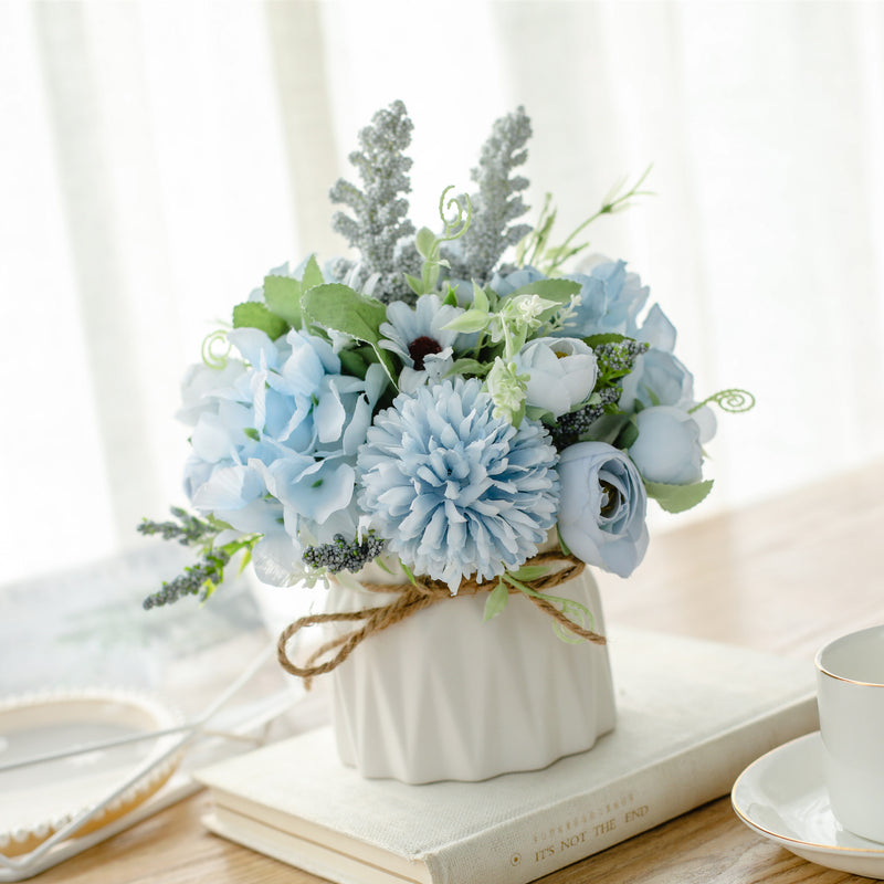 Fleurs artificielles en vrac de 7 pouces dans un vase en soie pivoine hortensia chrysanthème arrangement de fleurs en boule en gros