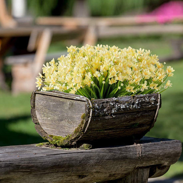 Bulk 8Pcs Narcisos artificiales Orquídeas Flores al aire libre Arbustos falsos Plantas verdes Interior Resistente a los rayos UV para la decoración del porche del jardín al aire libre al por mayor
