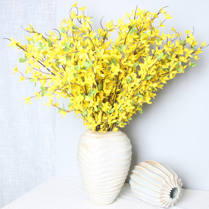 Venta al por mayor de flores de orquídeas artificiales de tallo largo de jazmín de invierno amarillo primavera a granel