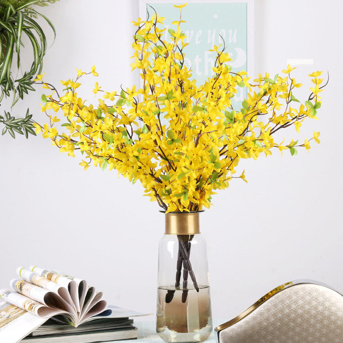 Venta al por mayor de flores de orquídeas artificiales de tallo largo de jazmín de invierno amarillo primavera a granel