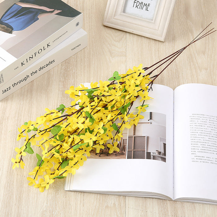Venta al por mayor de flor de seda artificial de tallo de flor de Forsythia artificial a granel 