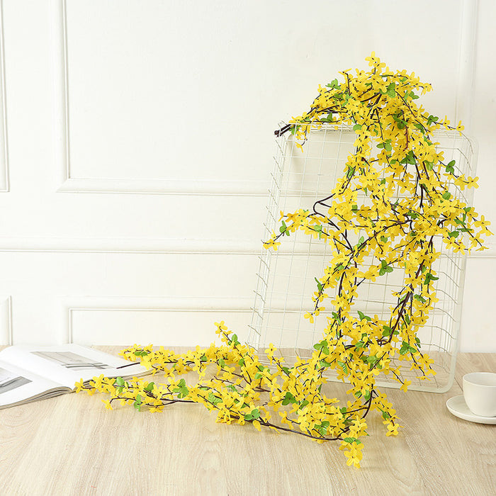 Artificial Forsythia Vine Yellow Spring Faux Flowers Rattan Hanging Decoration 70 Inch