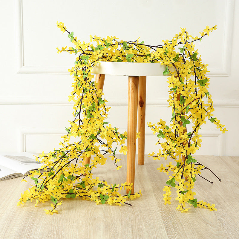 Bulk Spring Forsythia Hanging Flower Garland Vine Yellow Flowers Rattan Hanging Wholesale
