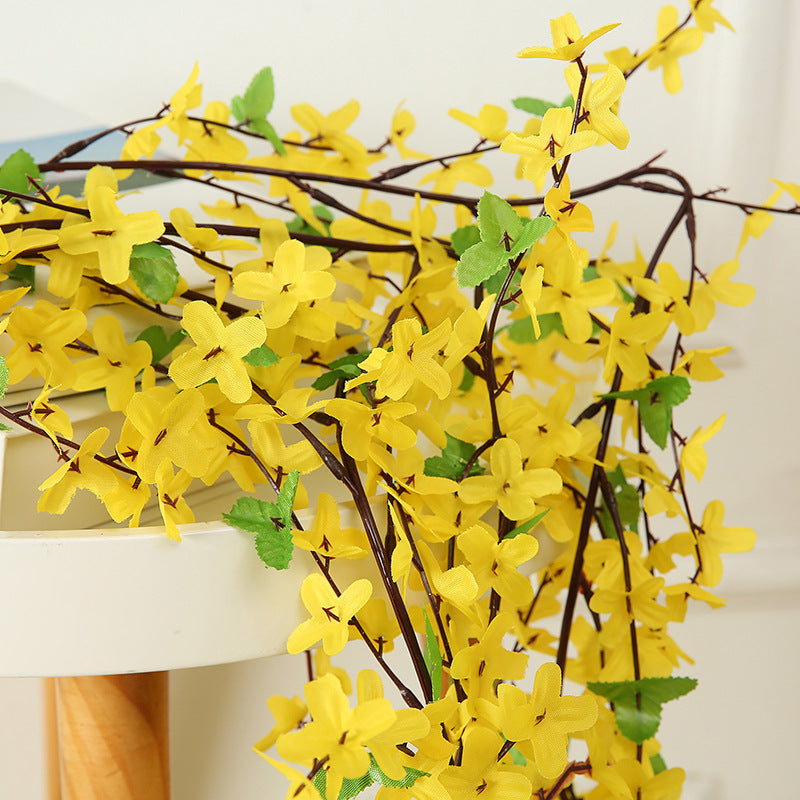 Bulk Spring Forsythia Hanging Flower Garland Vine Yellow Flowers Rattan Hanging Wholesale
