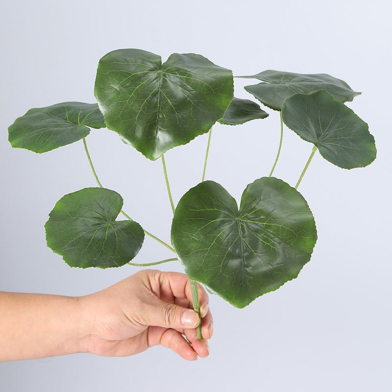 Planta Galax artificial al por mayor Stephania Begonia Erythrophylla follaje verde 14 pulgadas 