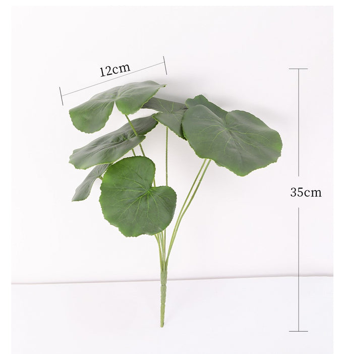 Planta Galax artificial al por mayor Stephania Begonia Erythrophylla follaje verde 14 pulgadas 