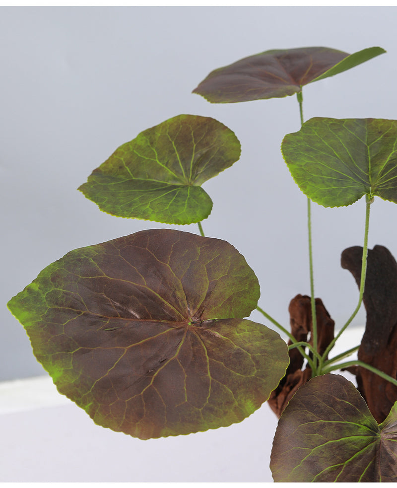 Planta Galax artificial al por mayor Stephania Begonia Erythrophylla follaje verde 14 pulgadas 