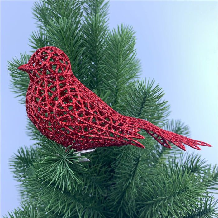 Adornos de pájaros con purpurina artificial de 6.0 in brillantes para Navidad.