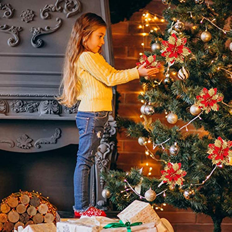 Bulk 14 Colors 6" Glitter Poinsettia Artificial Christmas Flowers Xmas Tree Ornaments Wholesale