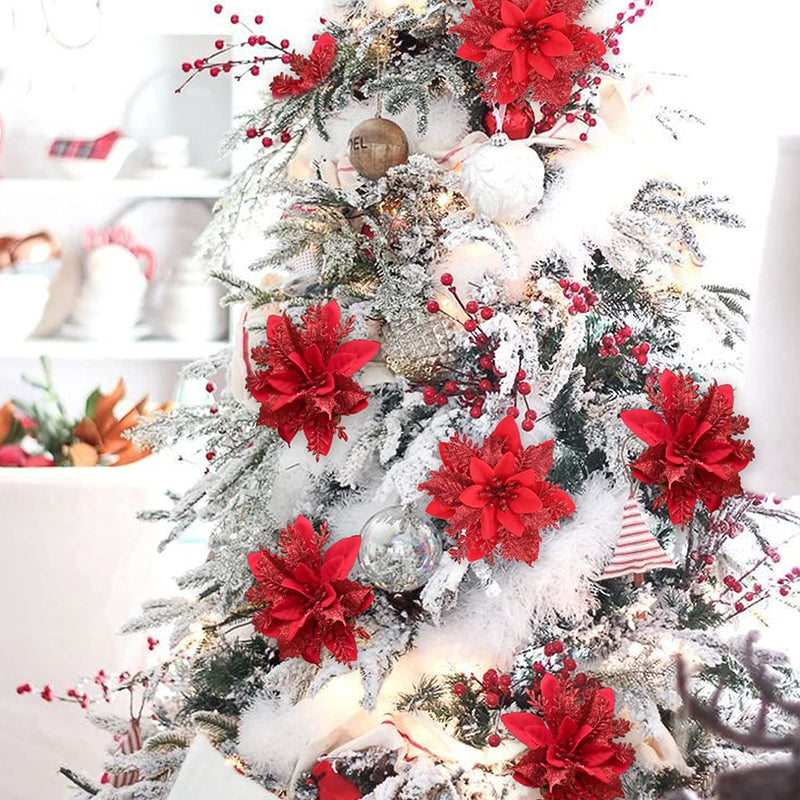 Bulk 14 Colors 6" Glitter Poinsettia Artificial Christmas Flowers Xmas Tree Ornaments Wholesale