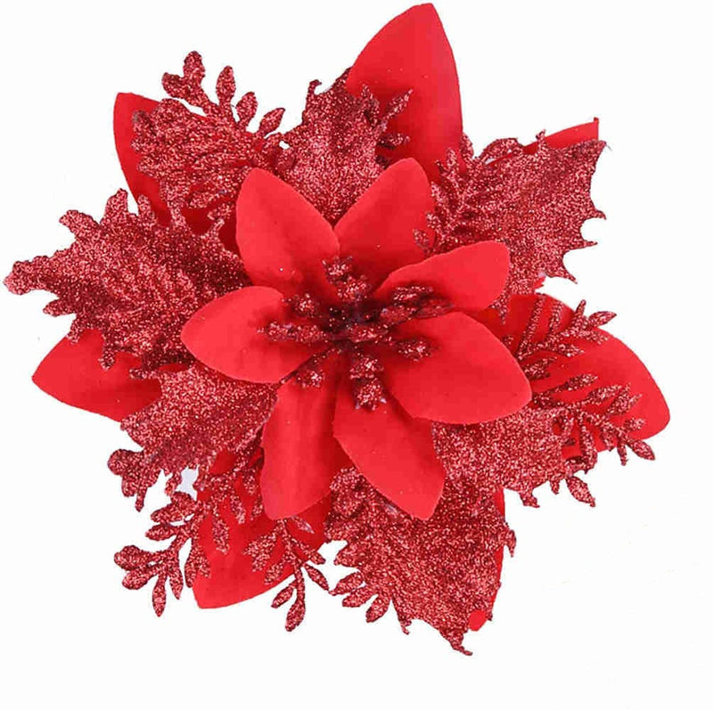 Bulk 14 Colors 6" Glitter Poinsettia Artificial Christmas Flowers Xmas Tree Ornaments Wholesale