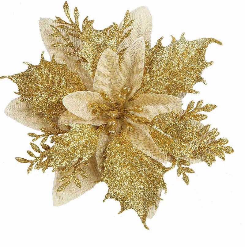 Bulk 14 Colors 6" Glitter Poinsettia Artificial Christmas Flowers Xmas Tree Ornaments Wholesale