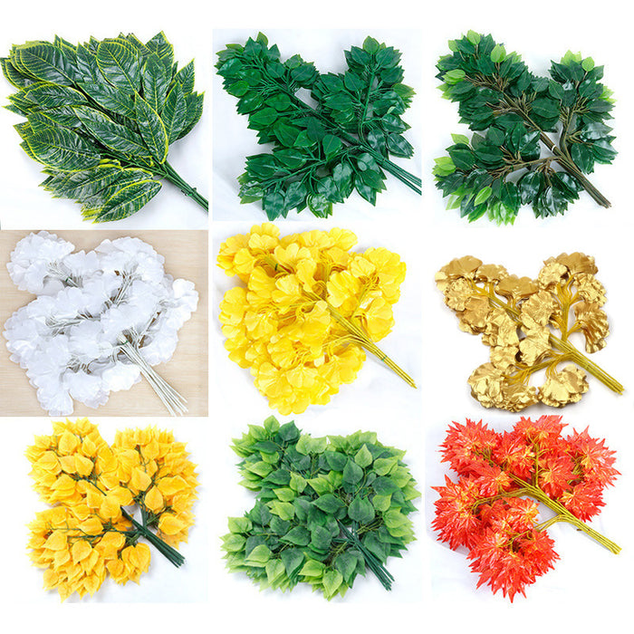 Bulk 12Pcs Artificial Plants Golden Greenery Leaves for Crafts DIY Wholesale