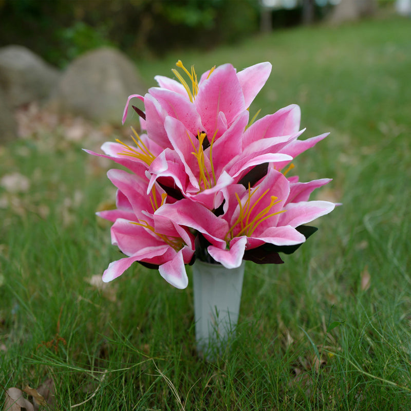 Fleurs de cimetière en vrac Lys tigrés dans un vase Fleurs artificielles pour tombes en gros 