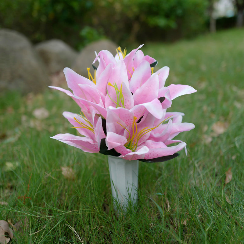 Fleurs de cimetière en vrac Lys tigrés dans un vase Fleurs artificielles pour tombes en gros 
