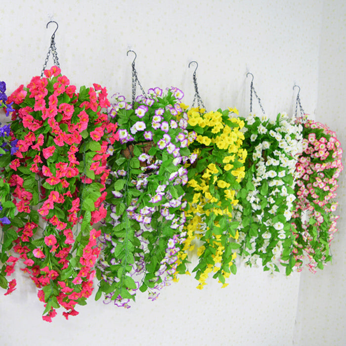 Flores artificiales Morning Glory con cesta colgante 