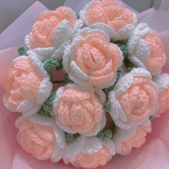 Bulk Luxury Gifts Handmade Artificial Knitted Rose Crochet Wedding Bouquet Wholesale