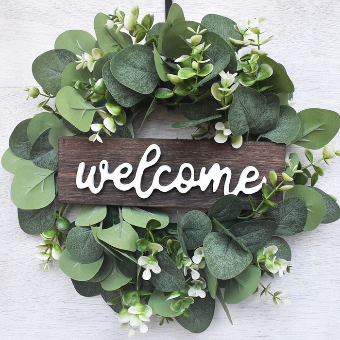 Bulk Artificial Leaves Eucalyptus Welcome Wreath 12 Inch for Decoration Wholesale