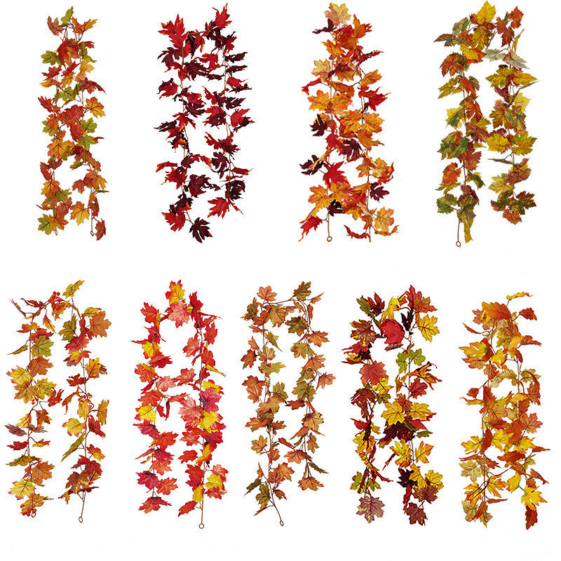 Clearance Bulk Artificial Maple Leaf Vine Autumn Leaves Garland Hanging Plant Wholesale