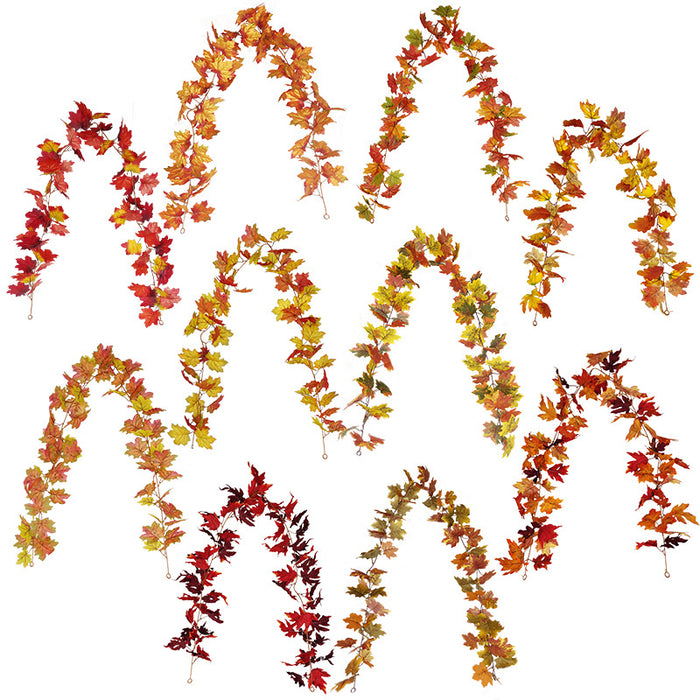 Bulk Clearance Artificial Maple Leaf Vine Autumn Leaves Garland Hanging Plant Wholesale