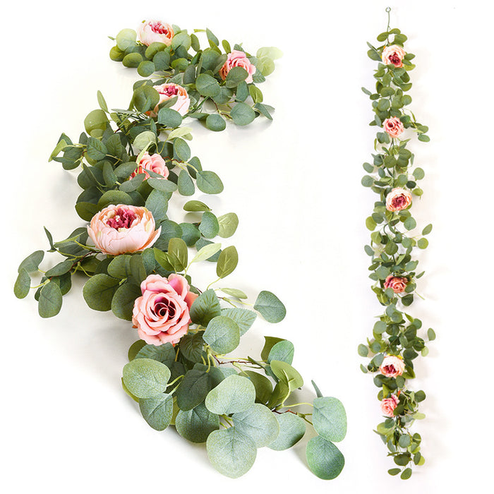 Guirnaldas de eucalipto de flores artificiales de 5,6 pies a granel con peonía al por mayor 