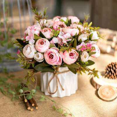 Flores artificiales a granel de 6" en jarrón Ramo de peonías y margaritas en maceta al por mayor