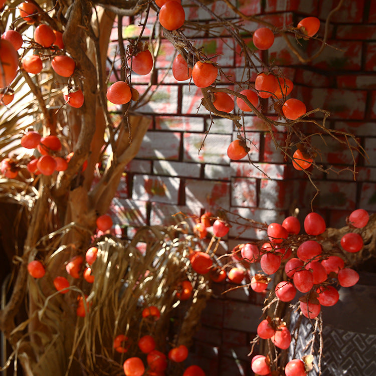 Venta al por mayor de frutas artificiales de ramas de árboles de tallos largos de caqui de 37 "a granel