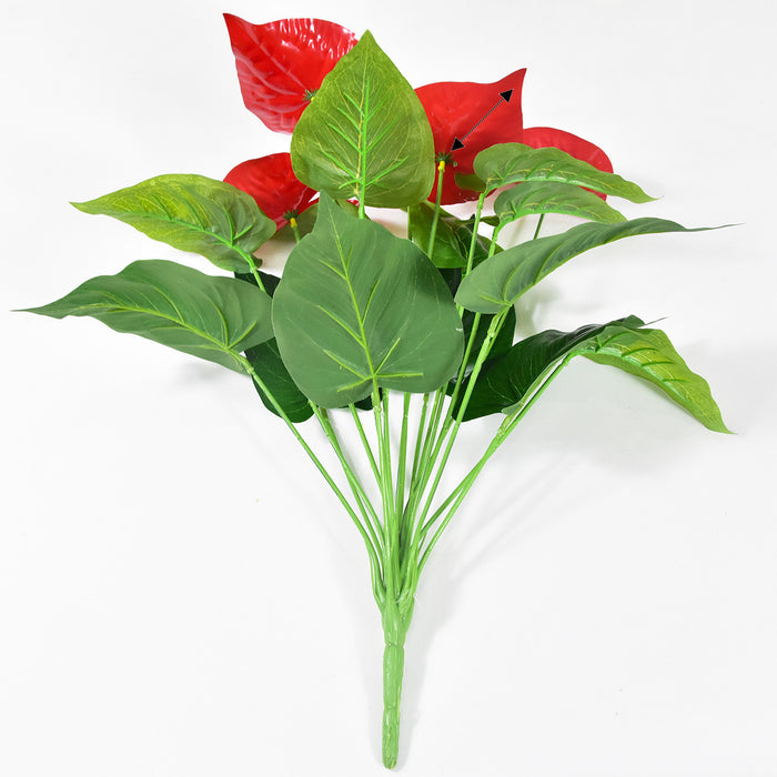A granel, 20 ", plantas de arbusto de anturio rojo, flores de flamenco artificiales resistentes a los rayos UV, venta al por mayor 