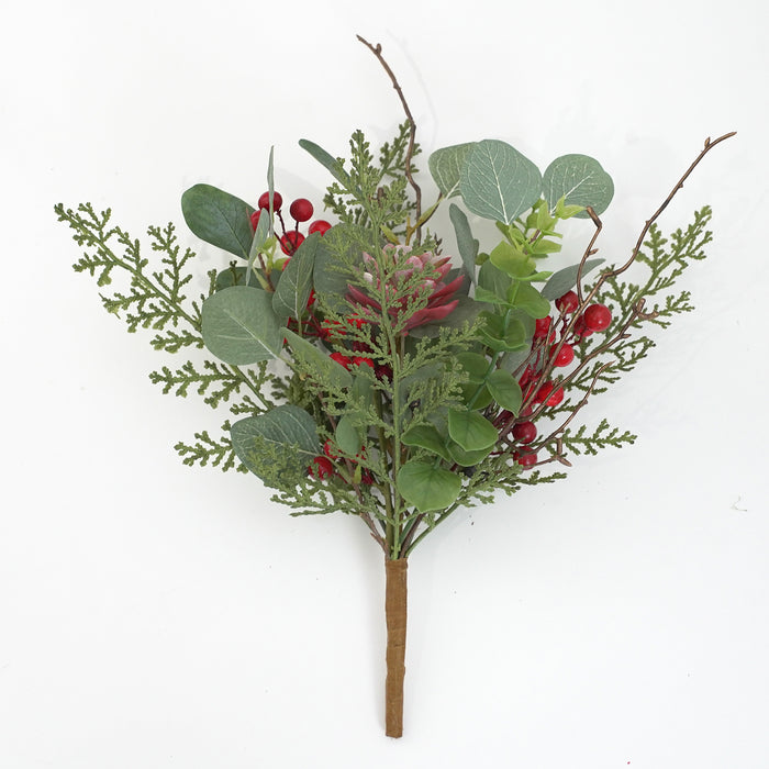 Bulk 14" Artificial Plants Christmas Bush Bouquet for Christmas Arrangement Decoration Wholesale