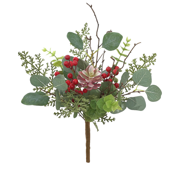 Bulk 14" Artificial Plants Christmas Bush Bouquet for Christmas Arrangement Decoration Wholesale