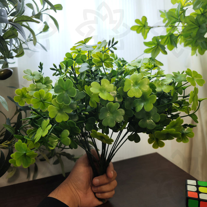 Bulk Happy St. Patrick’s Day Clover Plant Four Leaf Bush Bouquet Artificial Plants for Outdoor UV Resistant Wholesale