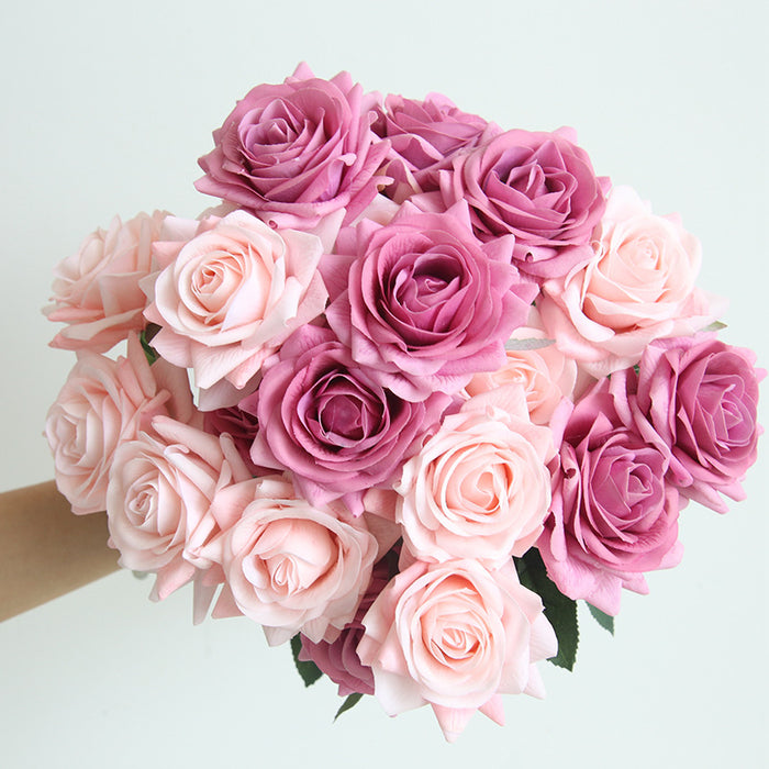 Venta al por mayor de flores de seda de tallos de rosa de 17 "a granel 