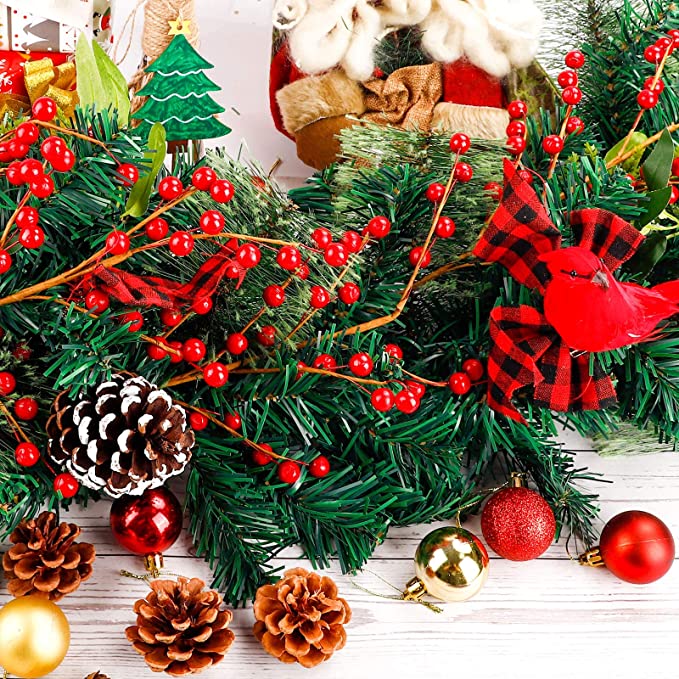 Liquidation en vrac 16" Pics de baies rouges de Noël Tiges de pulvérisation Fleurs artificielles en gros 