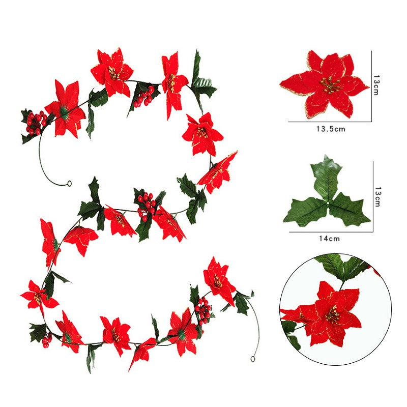 Guirlande de poinsettia en vrac de 98 po avec feuilles de houx en gros 