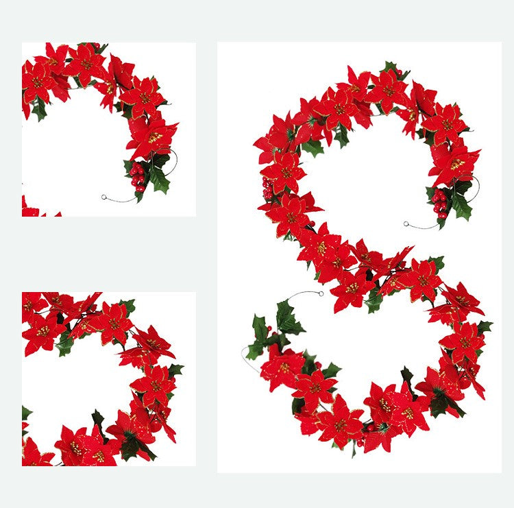 Guirlande de poinsettia en vrac de 98 po avec feuilles de houx en gros 