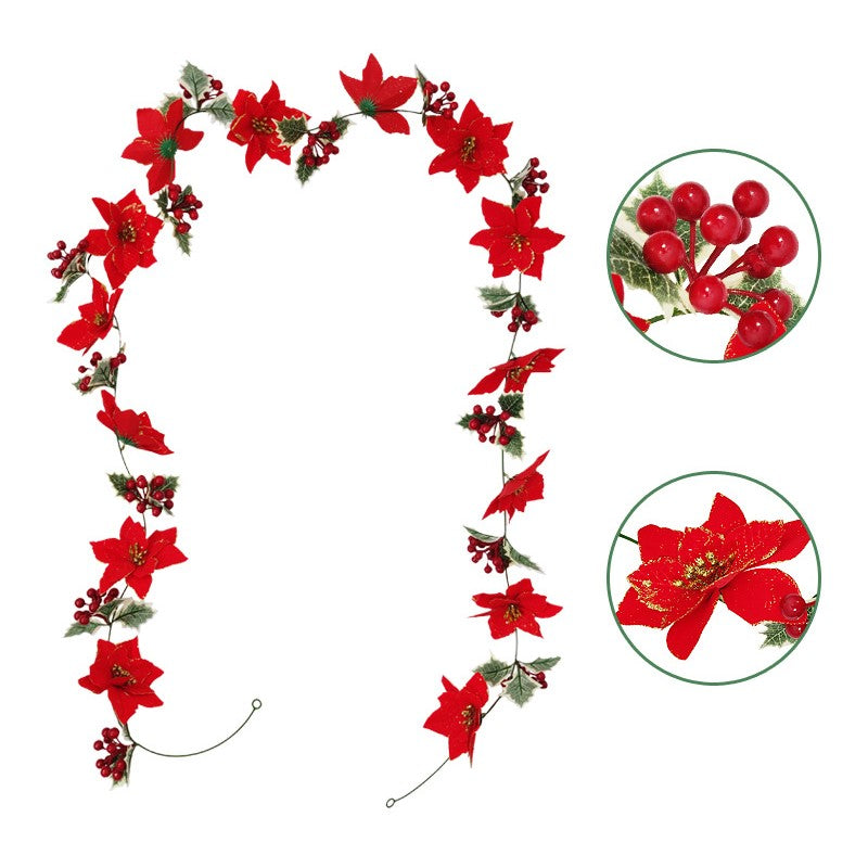 Guirlande de poinsettia en vrac de 98 po avec feuilles de houx en gros 