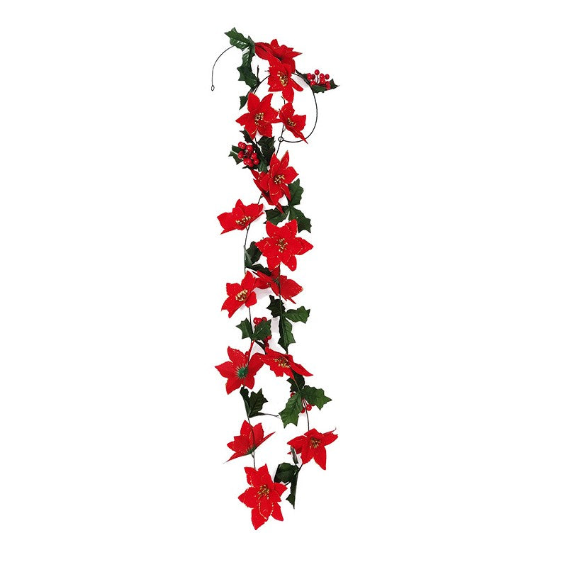 Guirlande de poinsettia en vrac de 98 po avec feuilles de houx en gros 