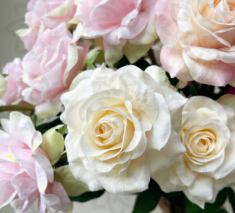 Venta al por mayor de flores de seda de tallo de flores rosas artificiales de 18,8" a granel