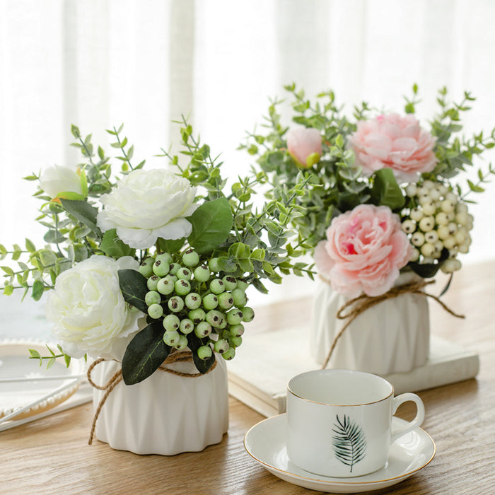 Bulk 7“ Artificial Flower in Vase Rose and Berries Bouquet Floral Arrangement Wholesale