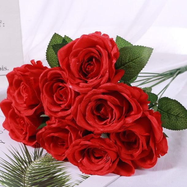 1 Bush 15 Inch Faux Flowers Rose Bouquet - Artificialmerch