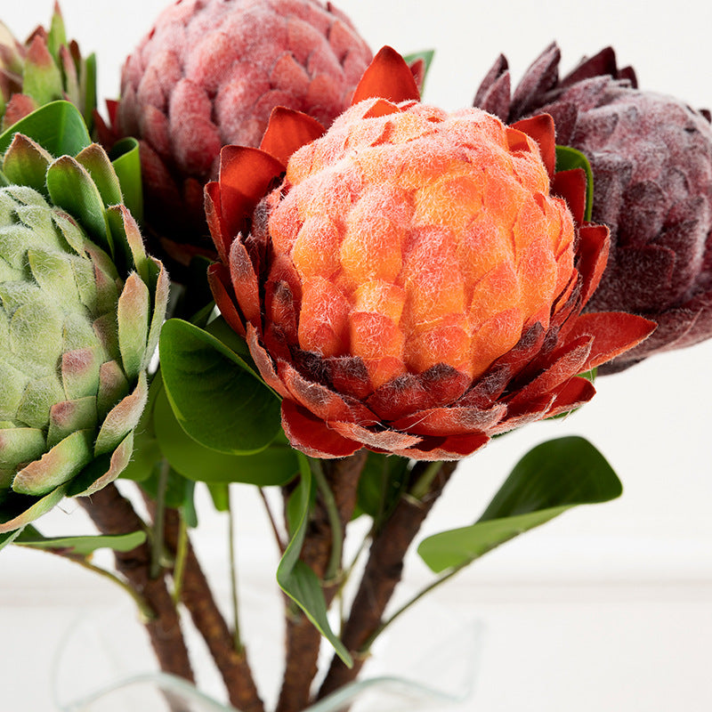 Bulk Artificial Shakyamuni Flower Fruit Artichoke with Leaves Stem 18 Inch Wholesale