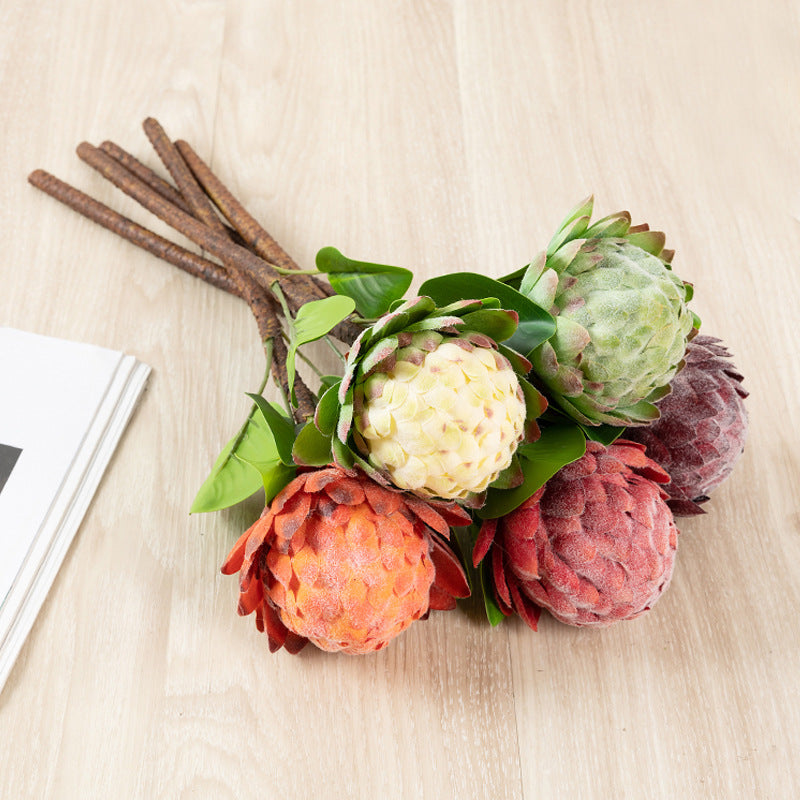 Bulk Artificial Shakyamuni Flower Fruit Artichoke with Leaves Stem 18 Inch Wholesale