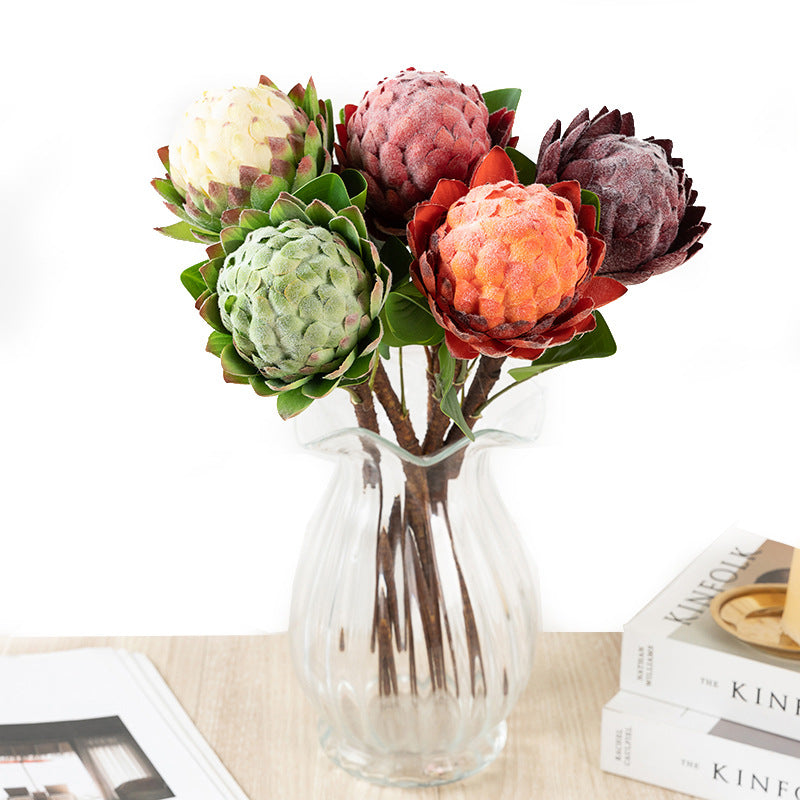 Bulk Artificial Shakyamuni Flower Fruit Artichoke with Leaves Stem 18 Inch Wholesale