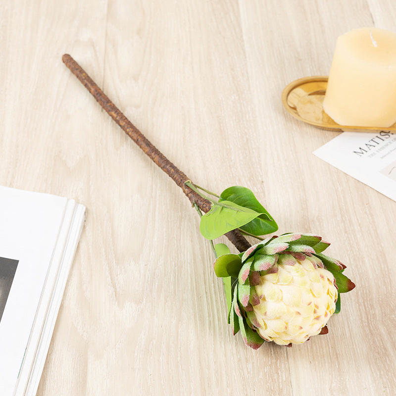 Bulk Artificial Shakyamuni Flower Fruit Artichoke with Leaves Stem 18 Inch Wholesale