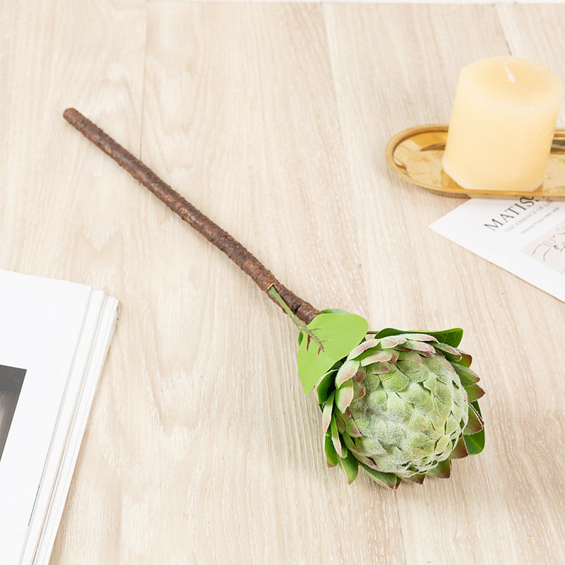 Bulk Artificial Shakyamuni Flower Fruit Artichoke with Leaves Stem 18 Inch Wholesale