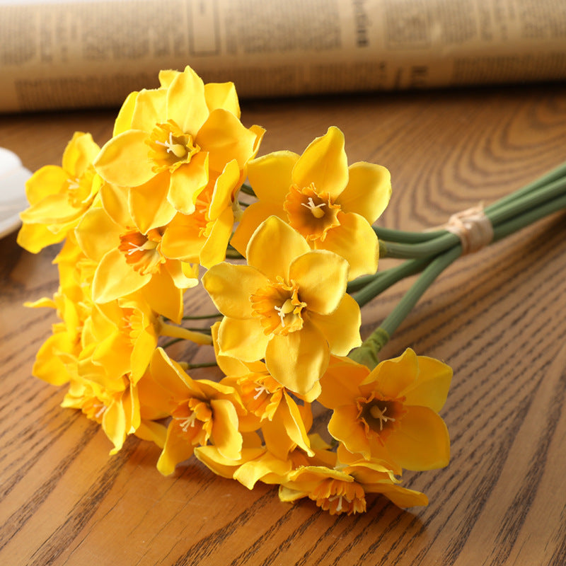 Bulk 6pcs 16" Daffodils Bouquet Stems Faux Narsissus Spring Flowers Wholesale