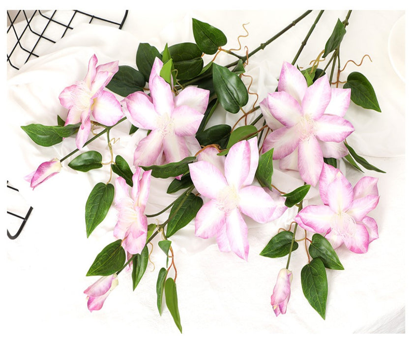 Bulk Artificial Violet Clematis Spray with Foliage 26 Inch Wholesale