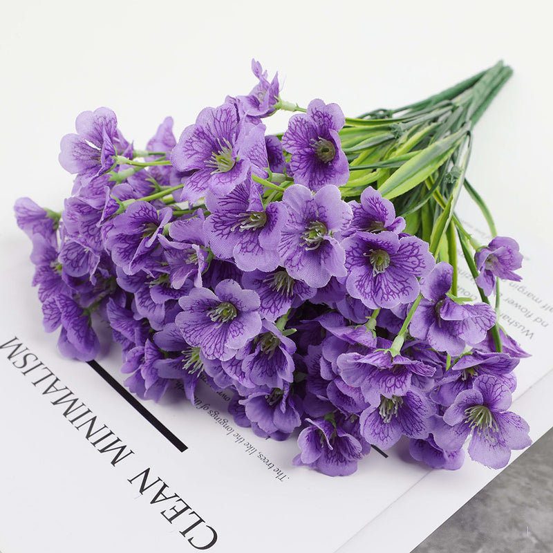 Bouquet de fleurs artificielles en soie violette pour naissance de février, 3 pièces, vente en gros